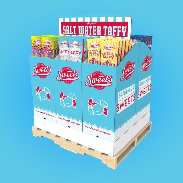 Twenty Seven Hats - Branding, Packaging, Graphic Design, 3D Render for Sweet Candy Company - Bagged Taffy Retail Display