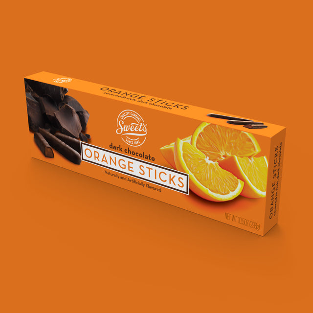 Twenty Seven Hats - Packaging, Graphic Design, and 3D Render for Sweet Candy Company - Dark Chocolate Orange Sticks