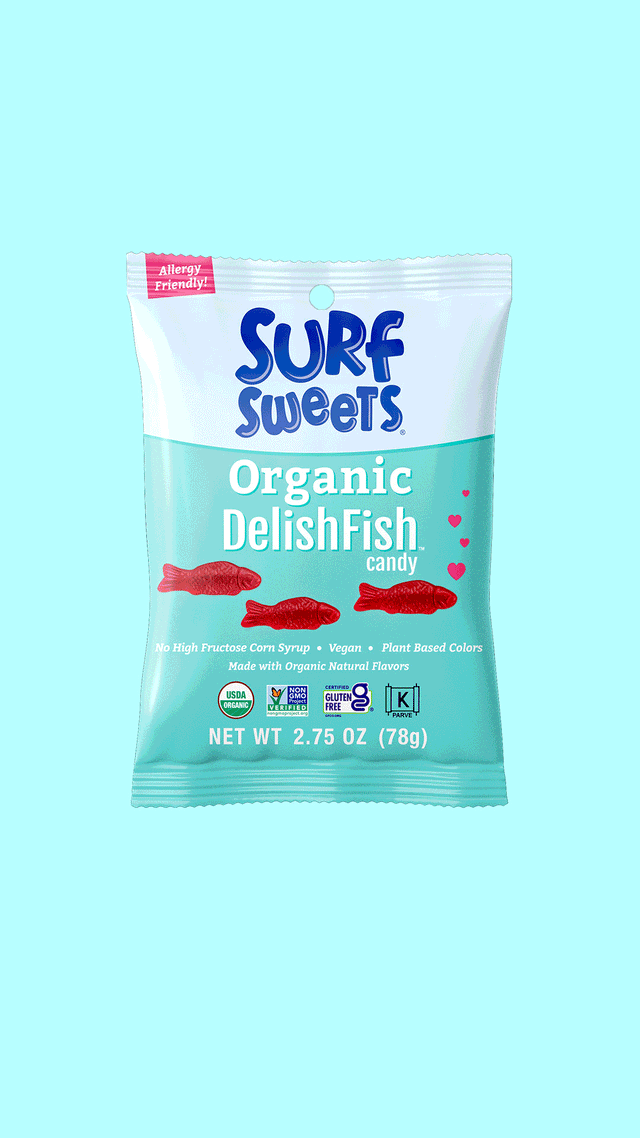 Twenty Seven Hats - Packaging Design, Graphics, and 3D Renderings for Surf Sweets - DelishFish Candy