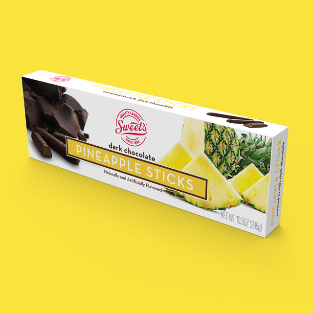 Twenty Seven Hats - Packaging, Graphic Design, and 3D Render for Sweet Candy Company - Dark Chocolate Pineapple Sticks