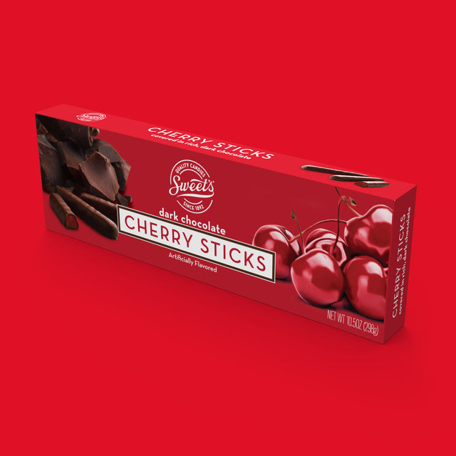Twenty Seven Hats - Packaging, Graphic Design, and 3D Render for Sweet Candy Company - Dark Chocolate Cherry Sticks