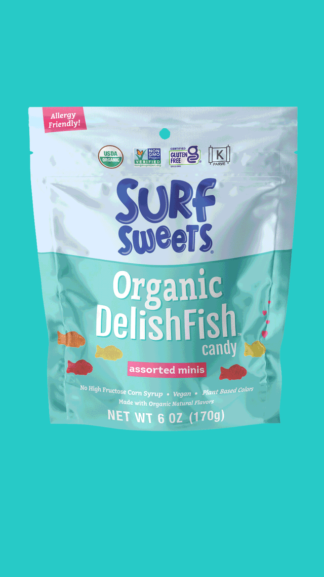 Twenty Seven Hats - Packaging Design, Graphics, and 3D Renderings for Surf Sweets - DelishFish Assorted Minis Candy