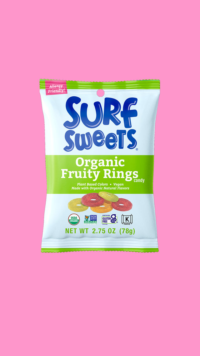 Twenty Seven Hats - Packaging Design, Graphics, and 3D Renderings for Surf Sweets - Organic Fruity Rings Candy
