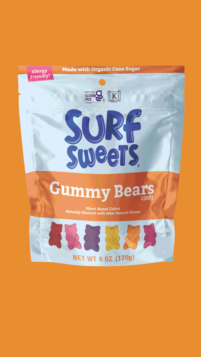 Twenty Seven Hats - Packaging Design, Graphics, and 3D Renderings for Surf Sweets - Gummy Bears Candy
