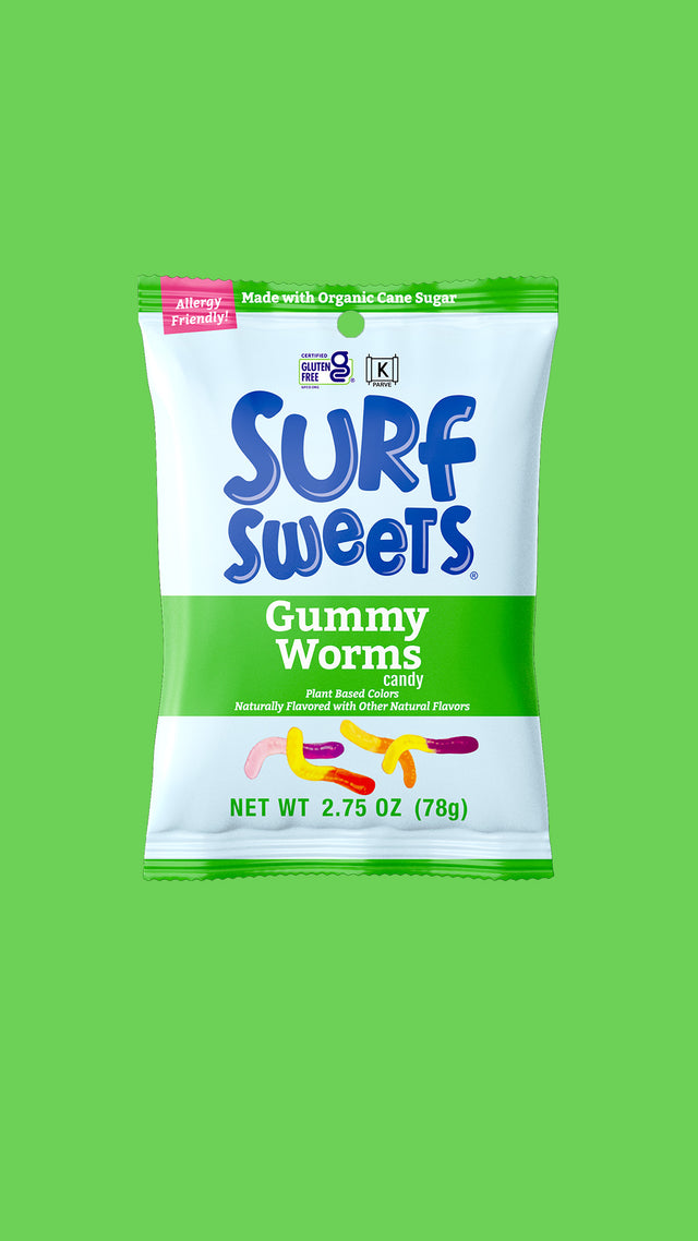 Twenty Seven Hats - Packaging Design, Graphics, and 3D Renderings for Surf Sweets - Gummy Worms Candy