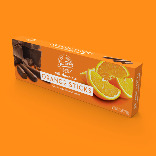 Twenty Seven Hats - Packaging, Graphic Design, and 3D Render for Sweet Candy Company - Milk Chocolate Orange Sticks