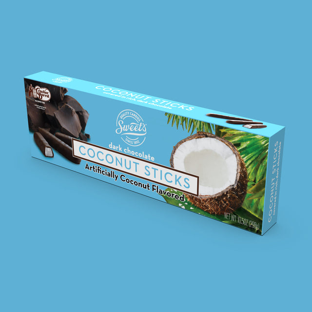 Twenty Seven Hats - Packaging, Graphic Design, and 3D Render for Sweet Candy Company - Dark Chocolate Coconut Sticks